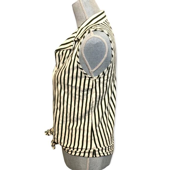 Kim & Cami Green and White Stiped Collar Button Up Tank Small - Picture 10 of 12